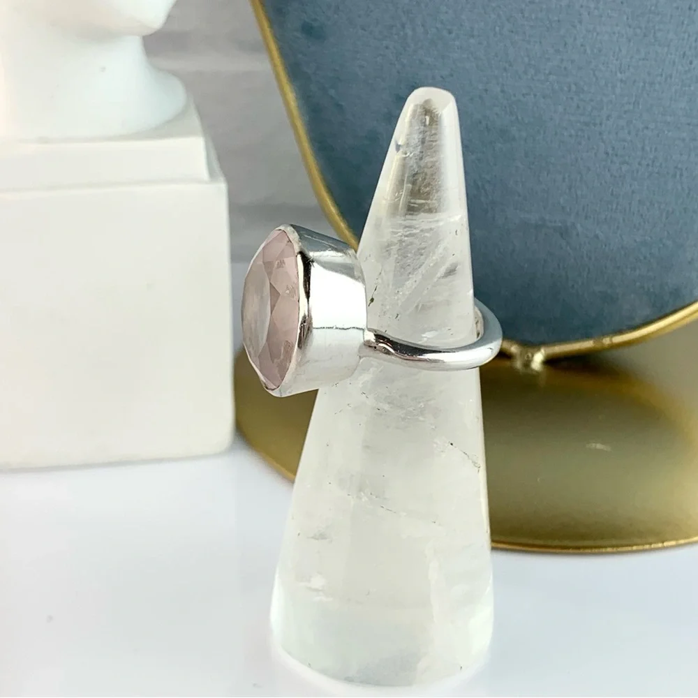 Sterling Silver Rose Quartz Large Round Statement Ring